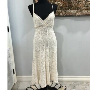 Elie Tahari Cream Lace Maxi Dress Sleeveless V Neck Lined Elegant‎
